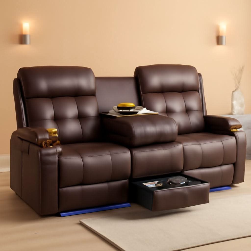 Charcoal 3 Seater Convertible Recliner Sofa Massage-0