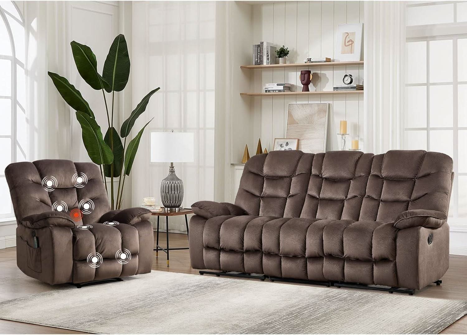 Brown 2 Piece Power Recliner Set With Massage And Heat-0