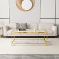 Modern Acrylic Leg Coffee Table, Double Layer Tempered Glass Top with Golden Metal Frame, 47.2x23.6x17.7 Inch Living Room Furniture