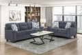 Contemporary Blue 2pc Set Sofa Loveseat Durable Chenille Fabric Decorative Pillows Wooden Living Room Furniture