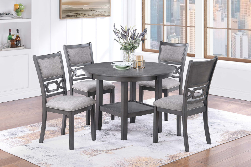 Gray Color 5pc Dining Set Round Table w Shelve Unique Design 4x Side Chairs Modern Contemporary Dining Room Furniture