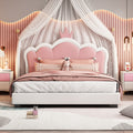 Full size Upholstered Princess Bed With Crown Headboard,Full Size Platform Bed with Headboard and Footboard, Cream+Pink(Old SKU:WF303337AAK)