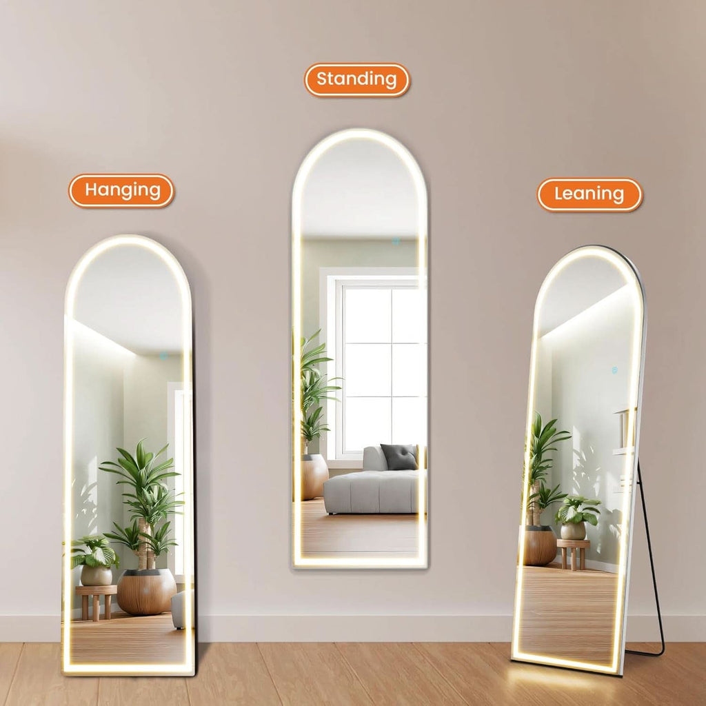 Arched Full Length LED Mirror 61x17 Inch Dimmable 3 Color Floor Stand-3