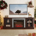 70' Modern TV Stand with 2-Door Storage & 23' Electric Fireplace, Faux Stone Media Console Cabinet, Cherry Large Entertainment Center for Living Room
