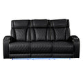 Fortuner Power Reclining Sofa in Black Faux Leather with Power Headrests, Massage Function, LED Lights, Wireless Charging, Cup Holders and USB Ports