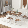 TOPMAX Modern 7-Piece Dining Table Set with Faux Marble Compact 55Inch Kitchen Table Set for 6, White+Cherry(OLD SKU:SP000017)