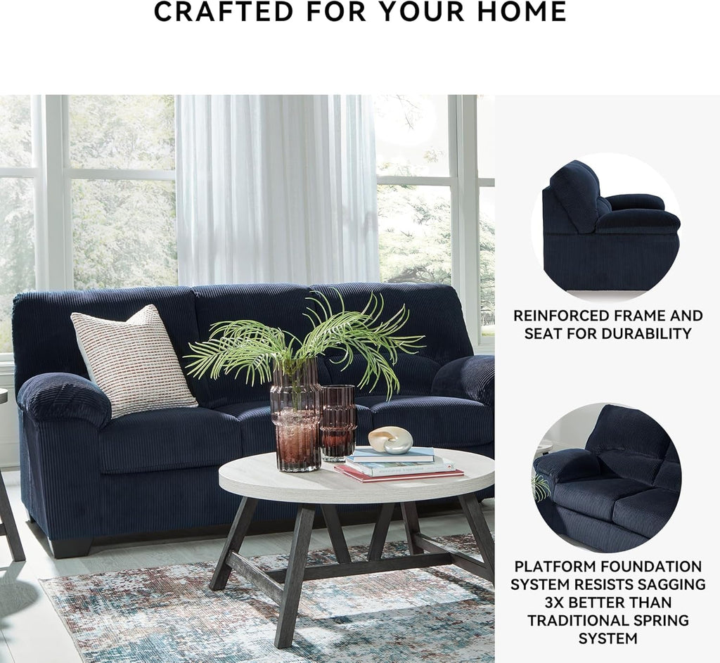 Blue Corduroy Contemporary Sofa For Comfortable Living-4