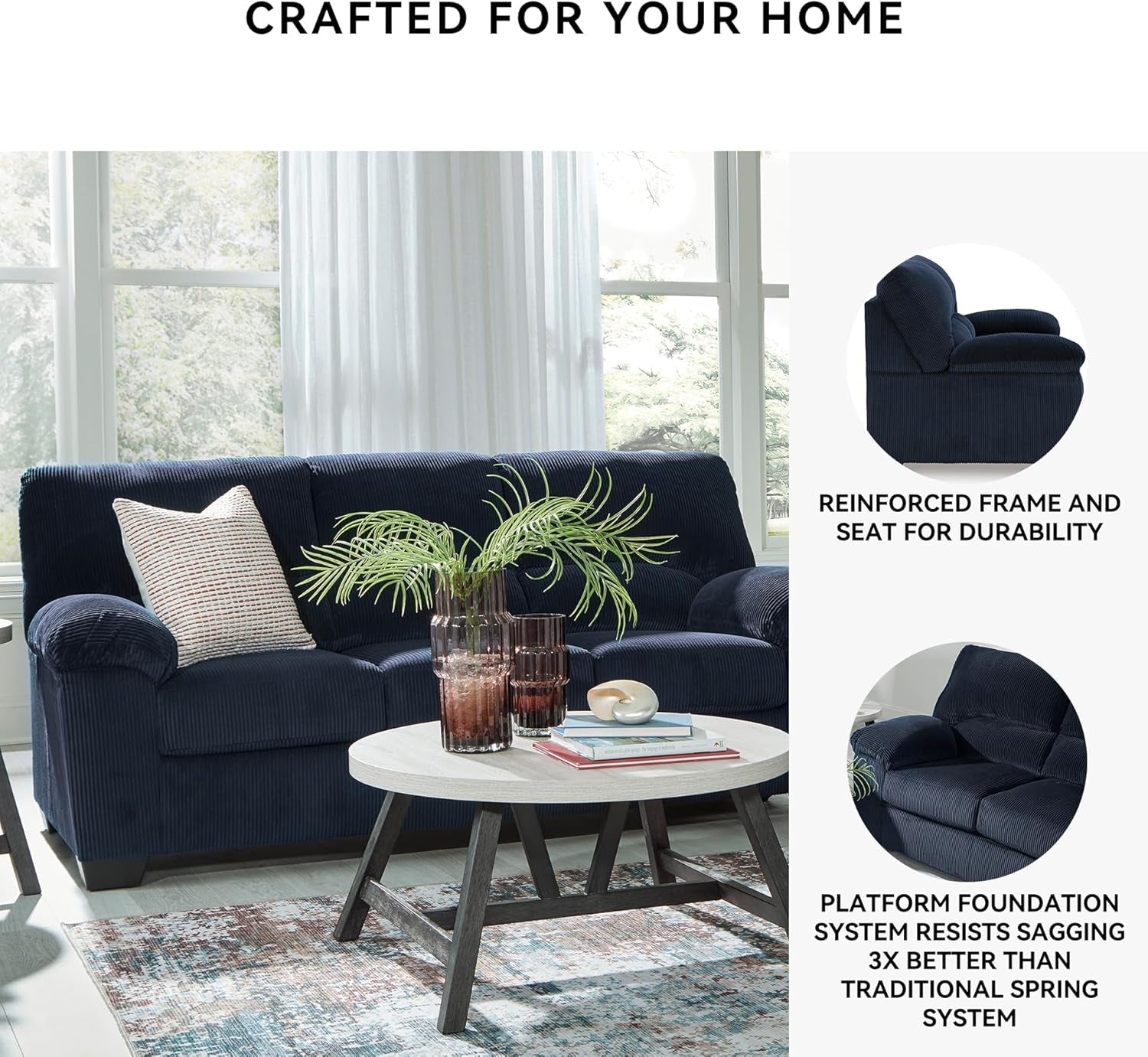 Blue Corduroy Contemporary Sofa For Comfortable Living-4