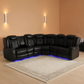 Power Recliner Sectional Sofa Black With LED Lights-0