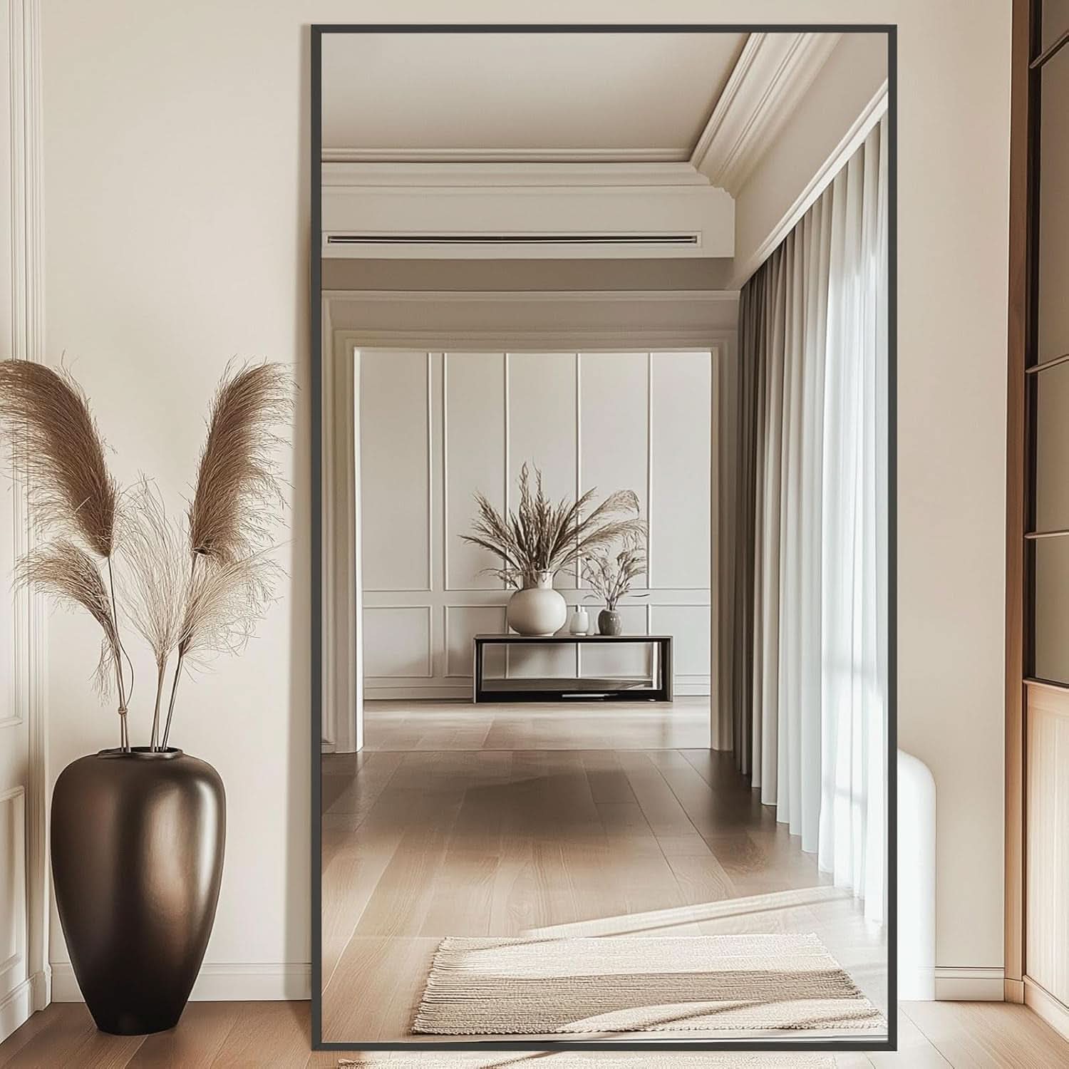 82X44Inch Oversized Floor Mirror Tempered Matte Black Glass-2
