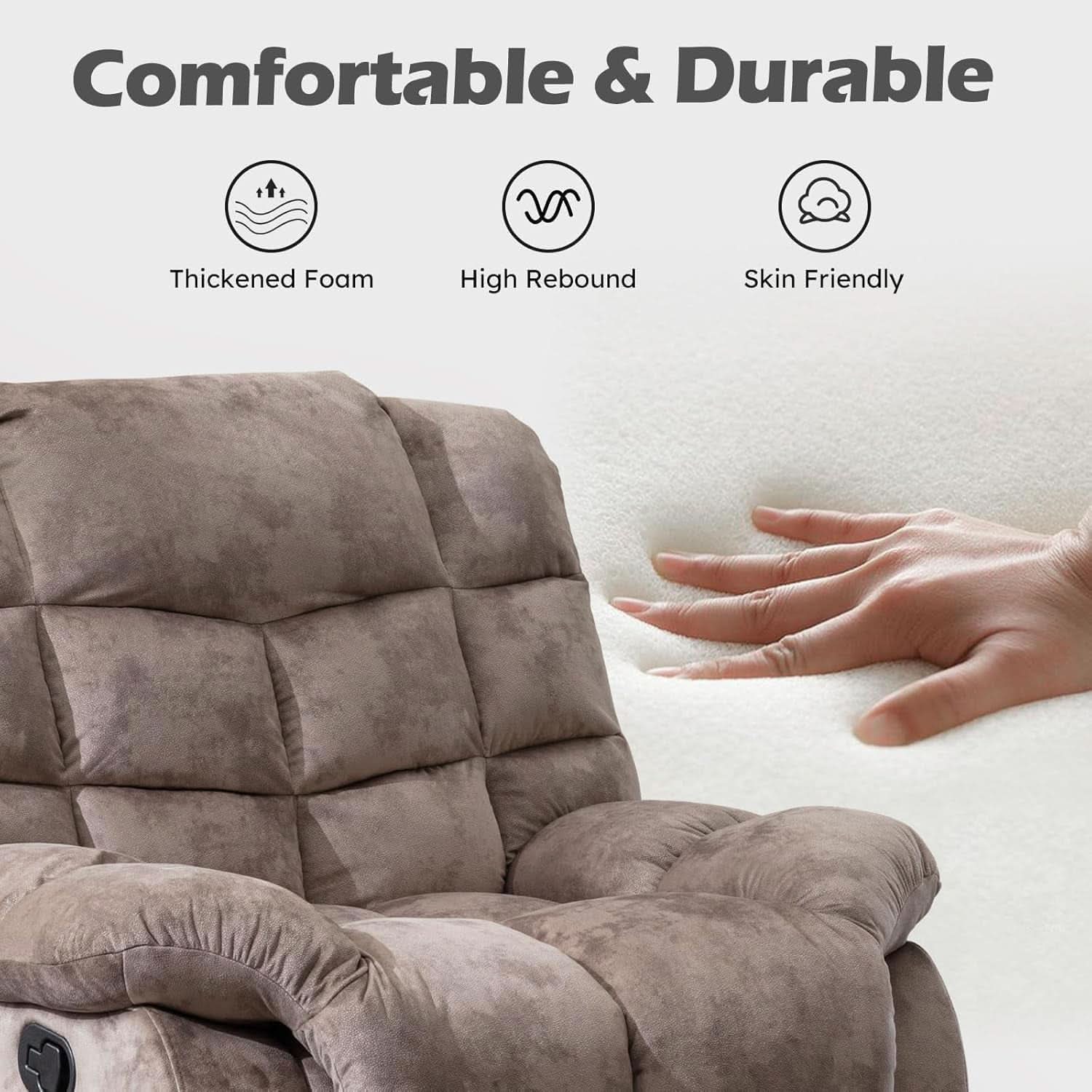 Manual Recliner Sofa Set Memory Foam Cushions Brown-4