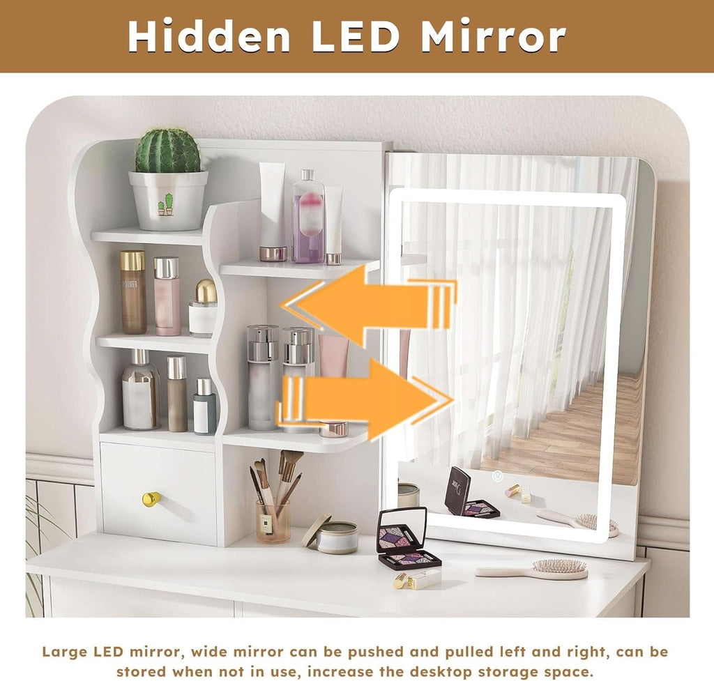White Cosmetic Vanity Dressing Table 31.5 Inch Hidden Mirror-4