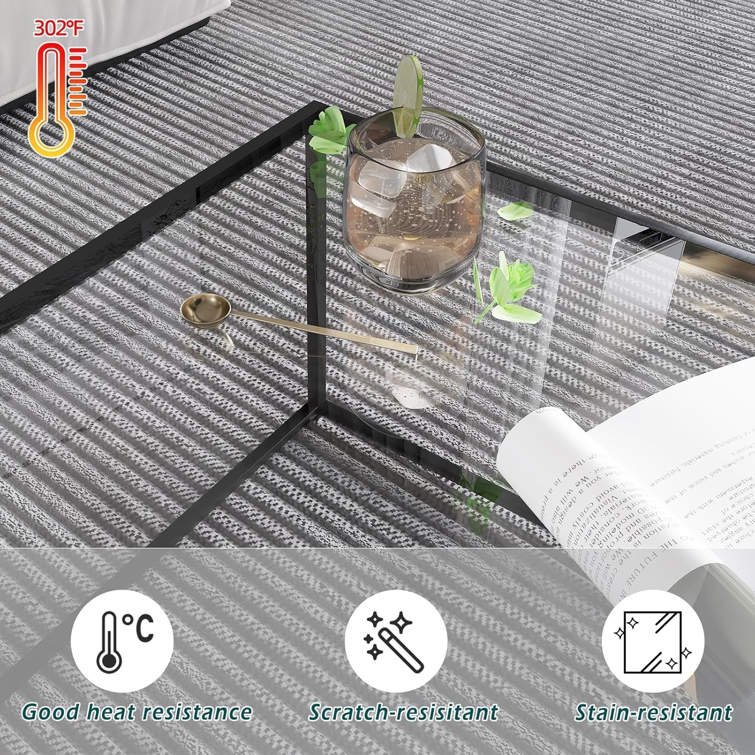 Tempered Glass Coffee Table Charcoal Black Metal Center