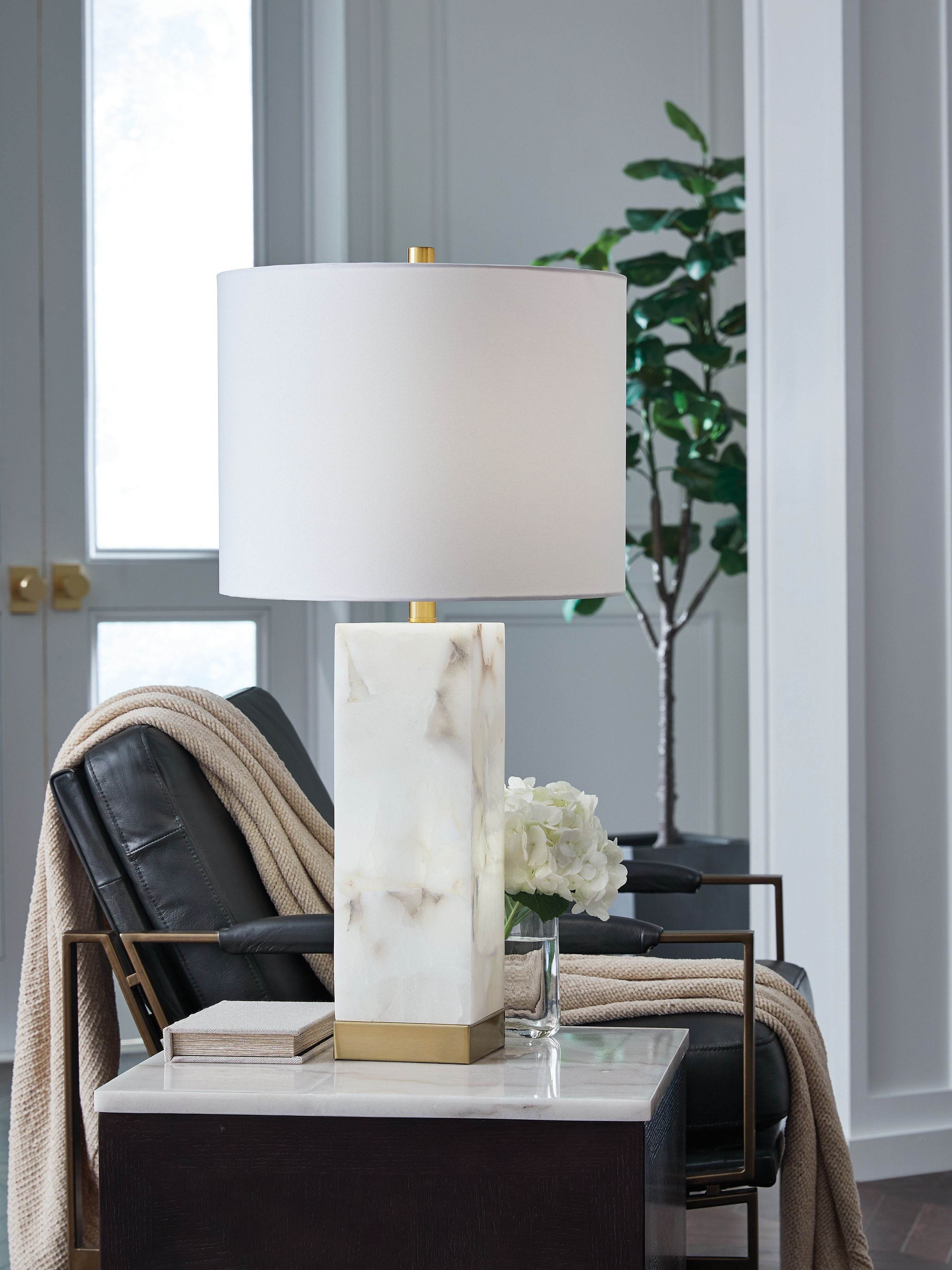 Linderfield - Alabaster Table Lamp - White / Gold Finish-2