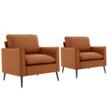 TS Nordic Retro Brown Leather Upholstered Sofa Chair 2PC Casual Living Room Balcony Bedroom Lounge Set