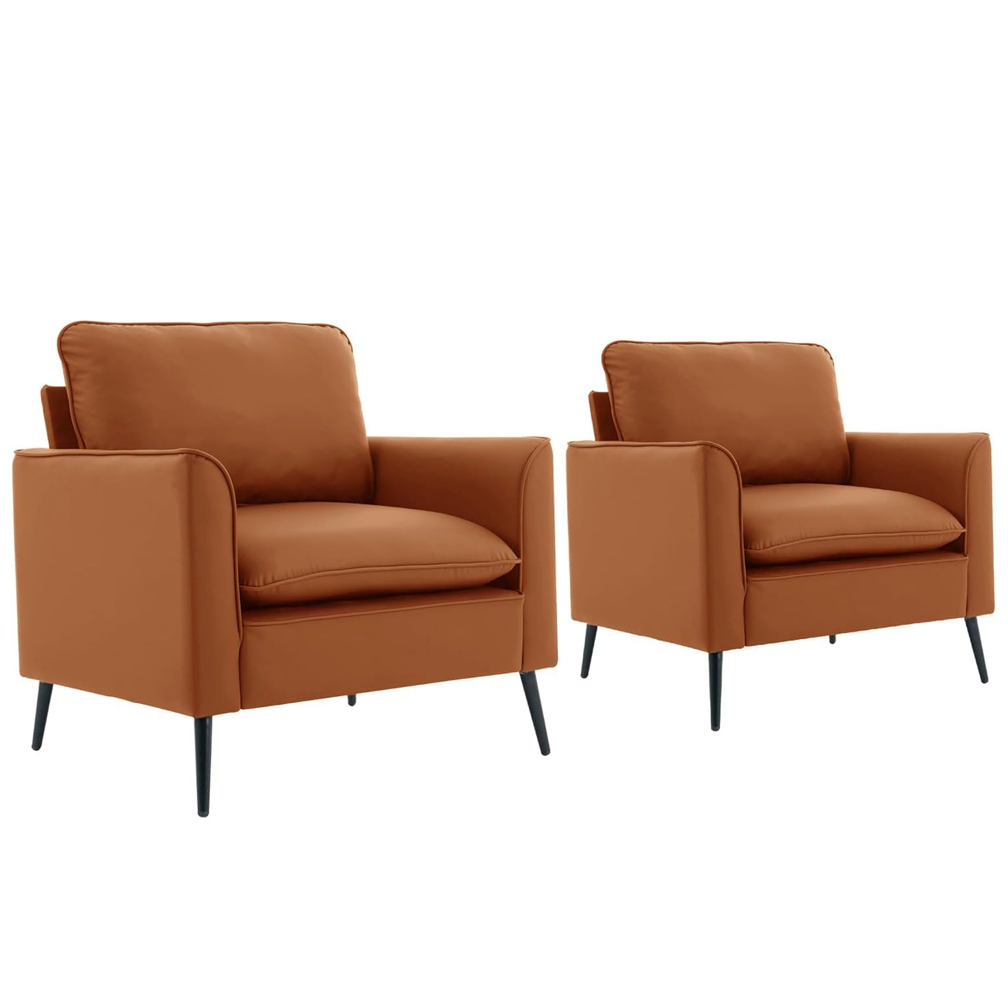 TS Nordic Retro Brown Leather Upholstered Sofa Chair 2PC Casual Living Room Balcony Bedroom Lounge Set