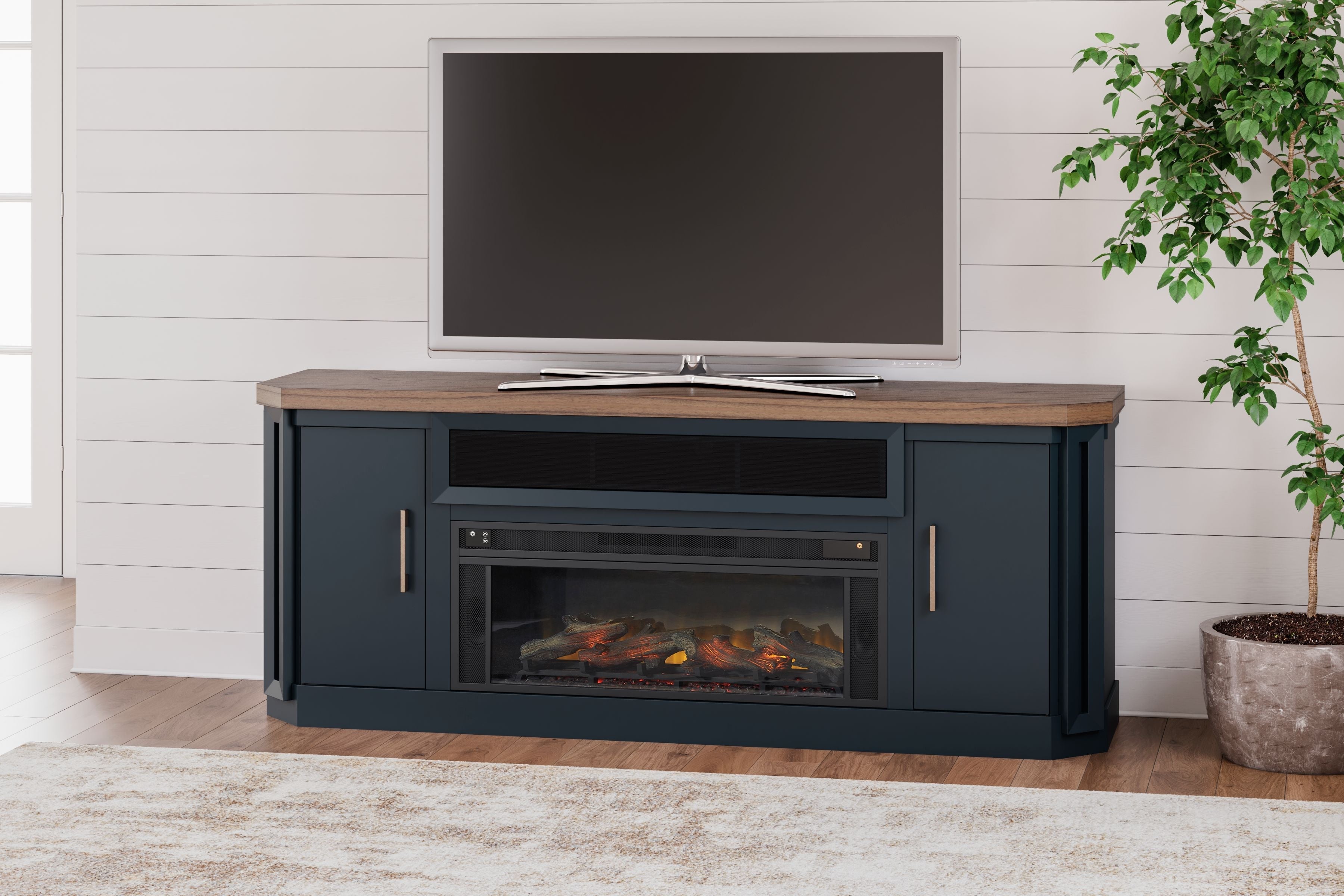 Landocken - 83" TV Stand With Electric Fireplace - Two-tone-1