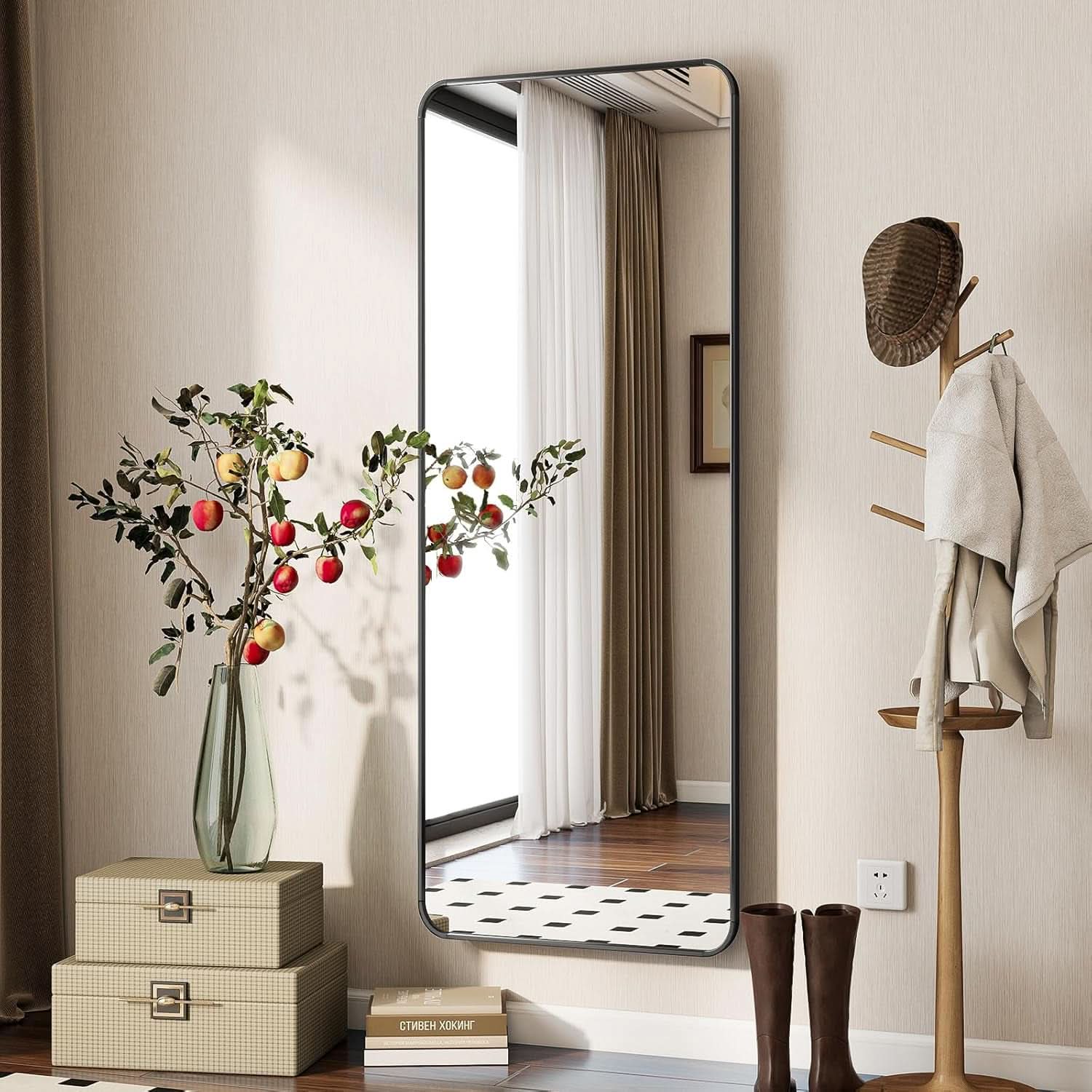 Full Length Floor Mirror 56 Inch Tall Black Freestanding-2