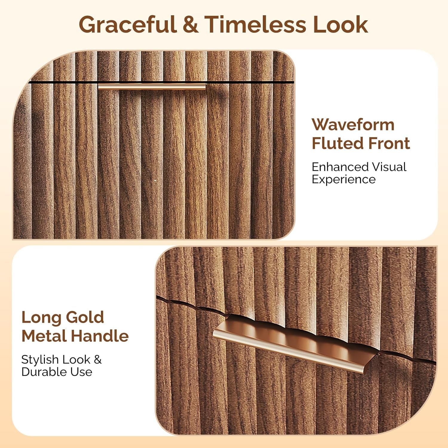 Walnut 57 Inch Fluted Dresser Featuring Metal Handles