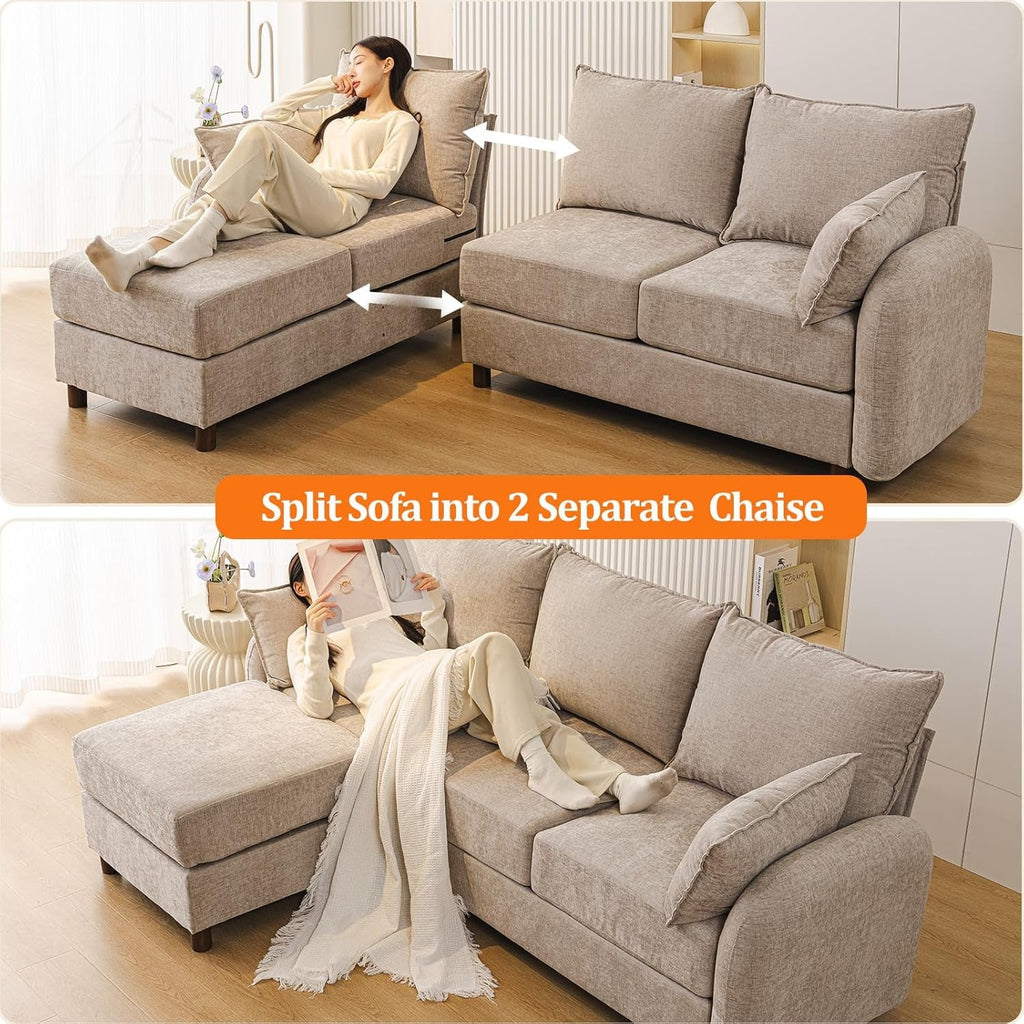Eighty SixInch Length L Shaped Elegant Sectional Sofa Khaki-2