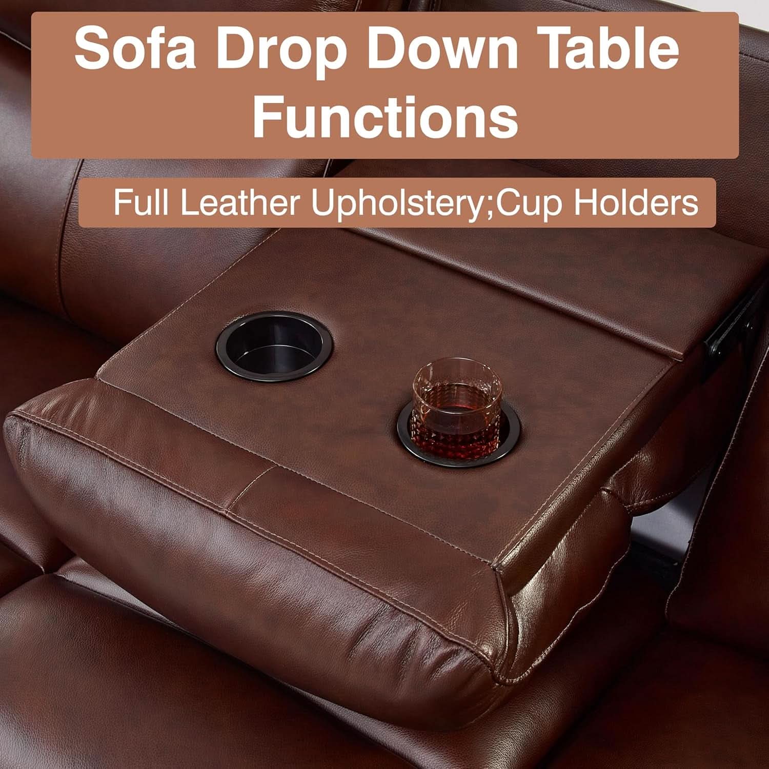 Brown Fullgrain Leather Powered Recliner Sofa Unit-3