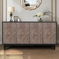 Mid Century Sideboard Buffet Cabinet with Solid Wood Legs 60' Kitchen Storage Cabinet Credenza with 4 Convex pattern diamond Doors and 2 Shelves Accent Console Table for Living Room  Entrance Hall etc
