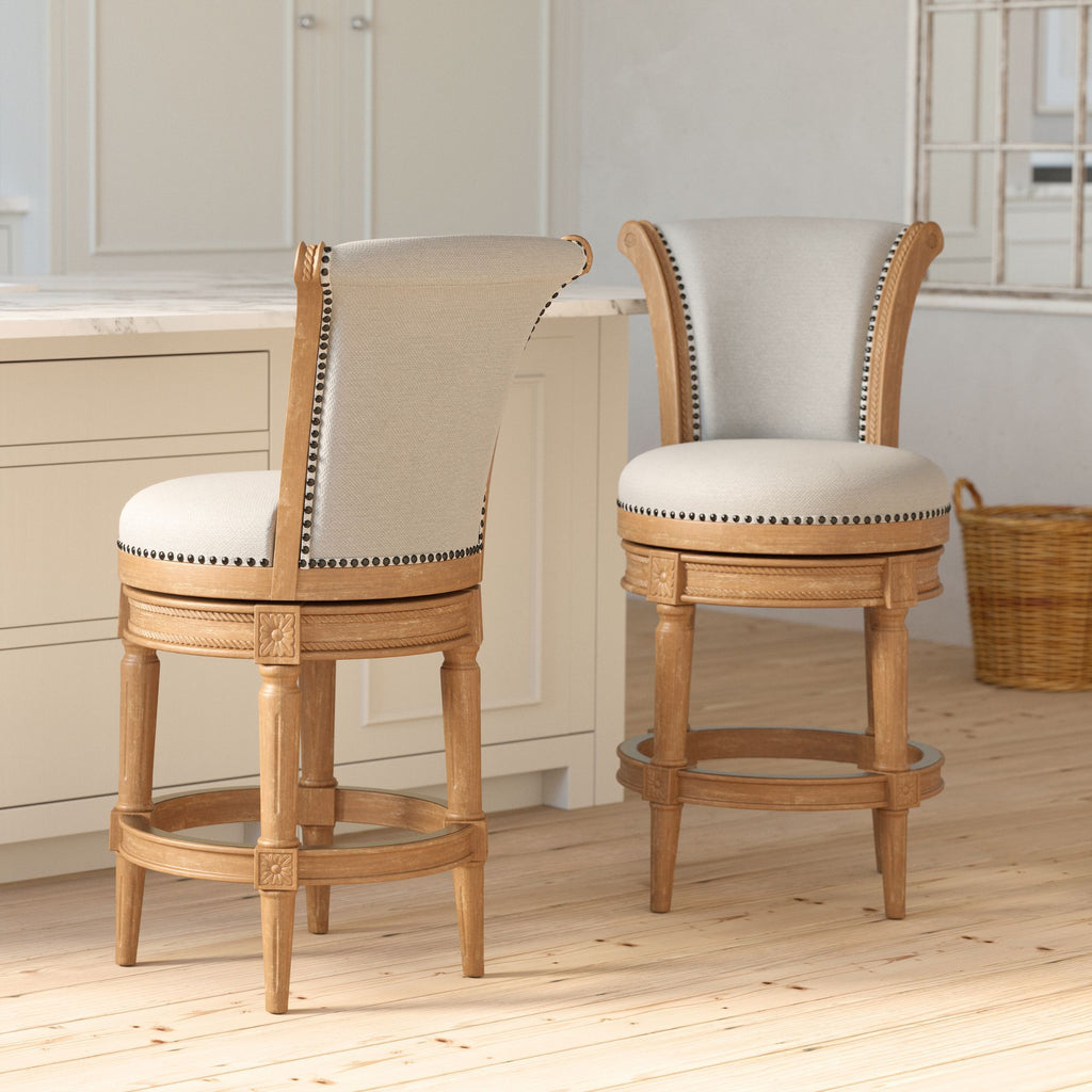 26in. Wood Counter-Height Swivel Barstool with High-Back, Weathered Natural, 1PC