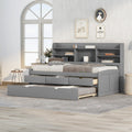 Light Grey Twin Size Wooden Captain Bed with Built-in Bookshelves, Three Storage Drawers, and Trundle, Solid Pine Wood and MDF