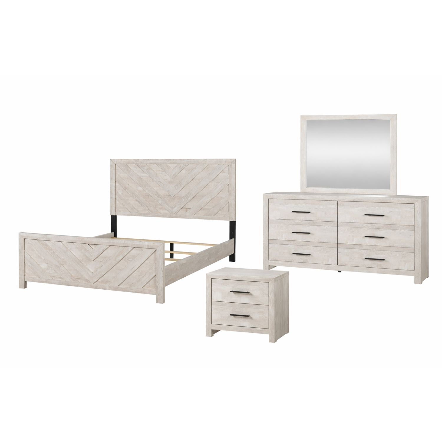 DENVER Modern Twin 4-Piece Bedroom Set with Bed, Dresser, Mirror and Nightstand, Natural Finish, Contemporary Storage Furniture Set
