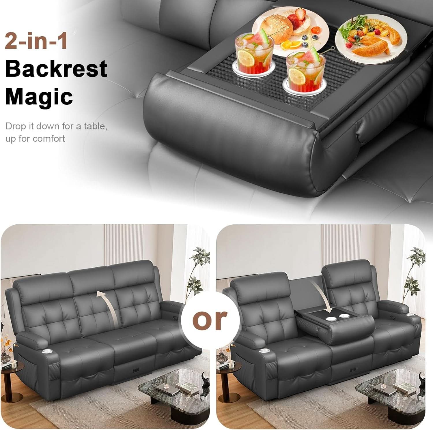 Recliner Sofa With Extra Oversized Storage Cupholders-1