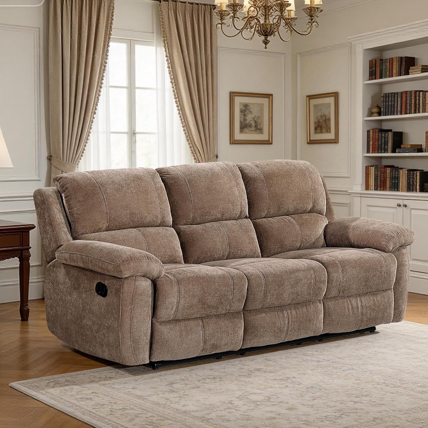 Khaki Ultrafabric Cloudlike Recliner Sofa With Console-0
