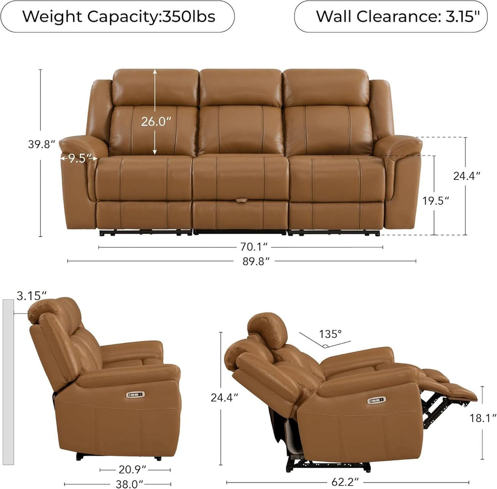 Leather Power Recliner Sectional Featuring USB Ports-1