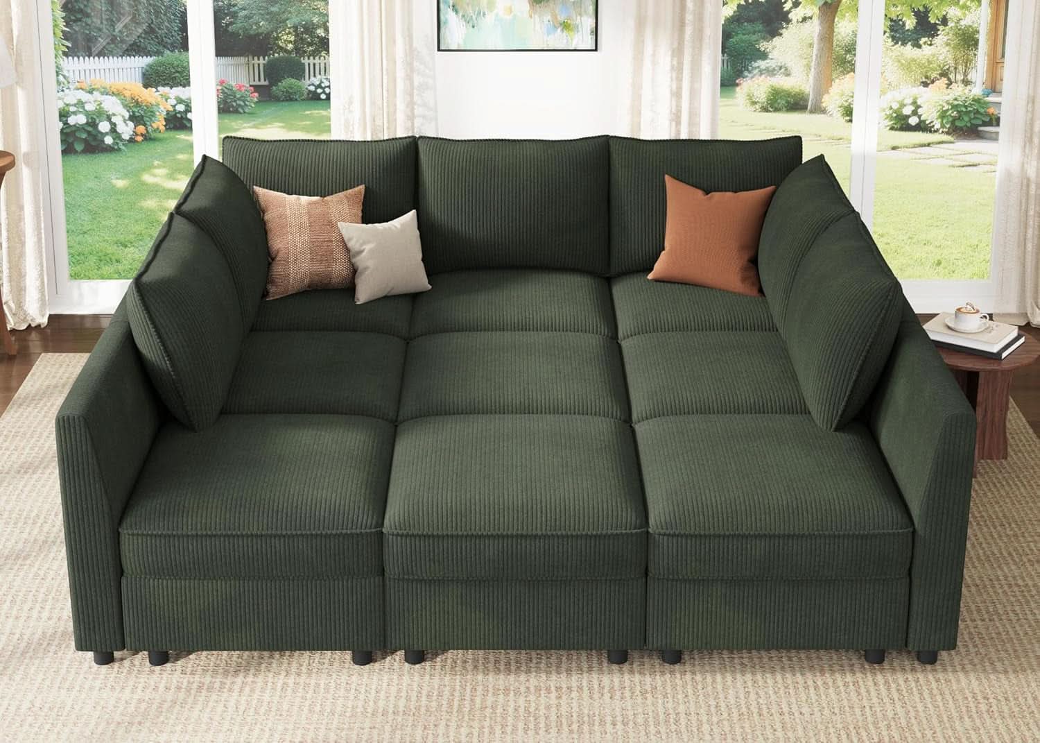 Emerald Green Modular Sleeper Sofa With Hidden Storage Compartment-2