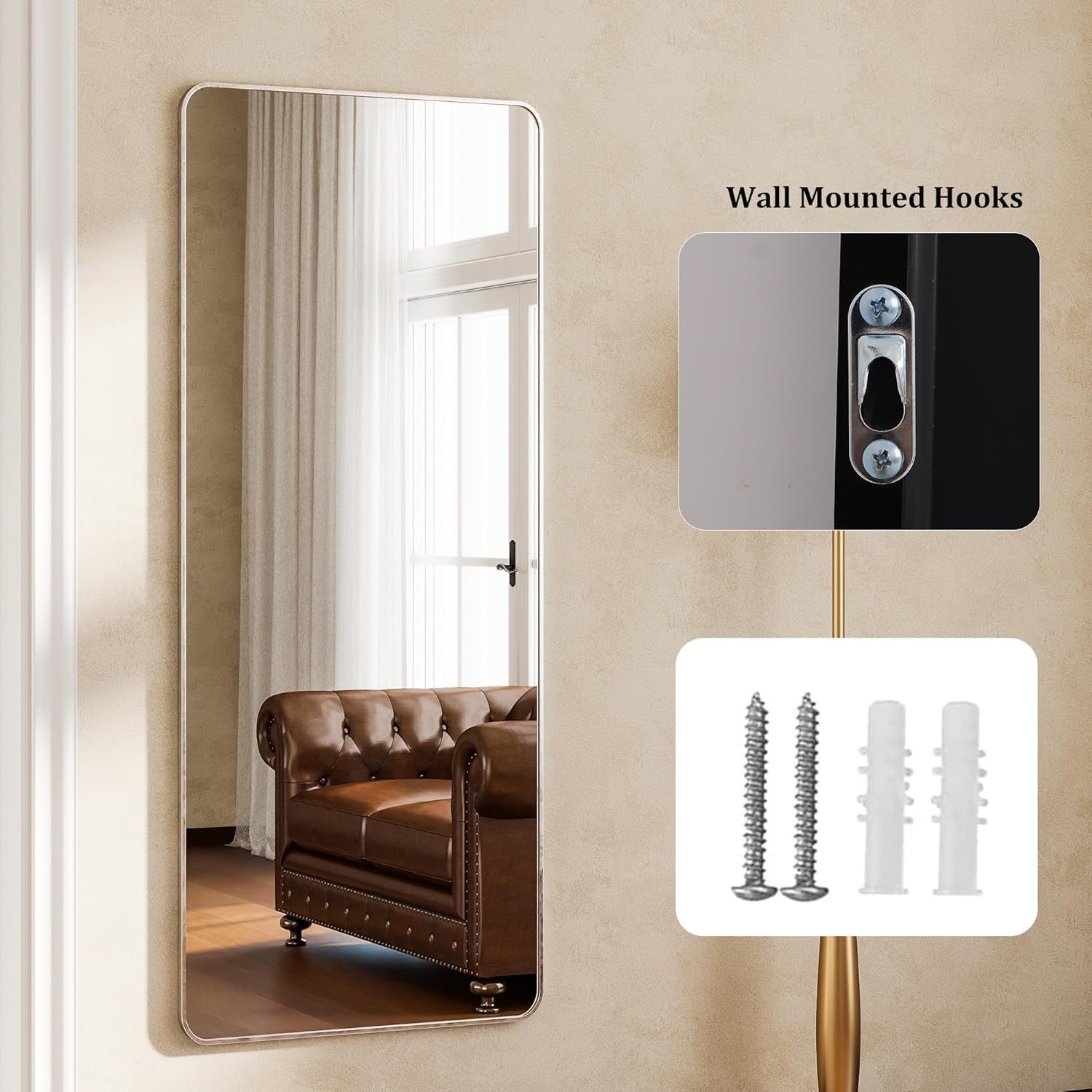 Silver Aluminum-Framed Full-Length Floor Mirror 56x21 Inches-4