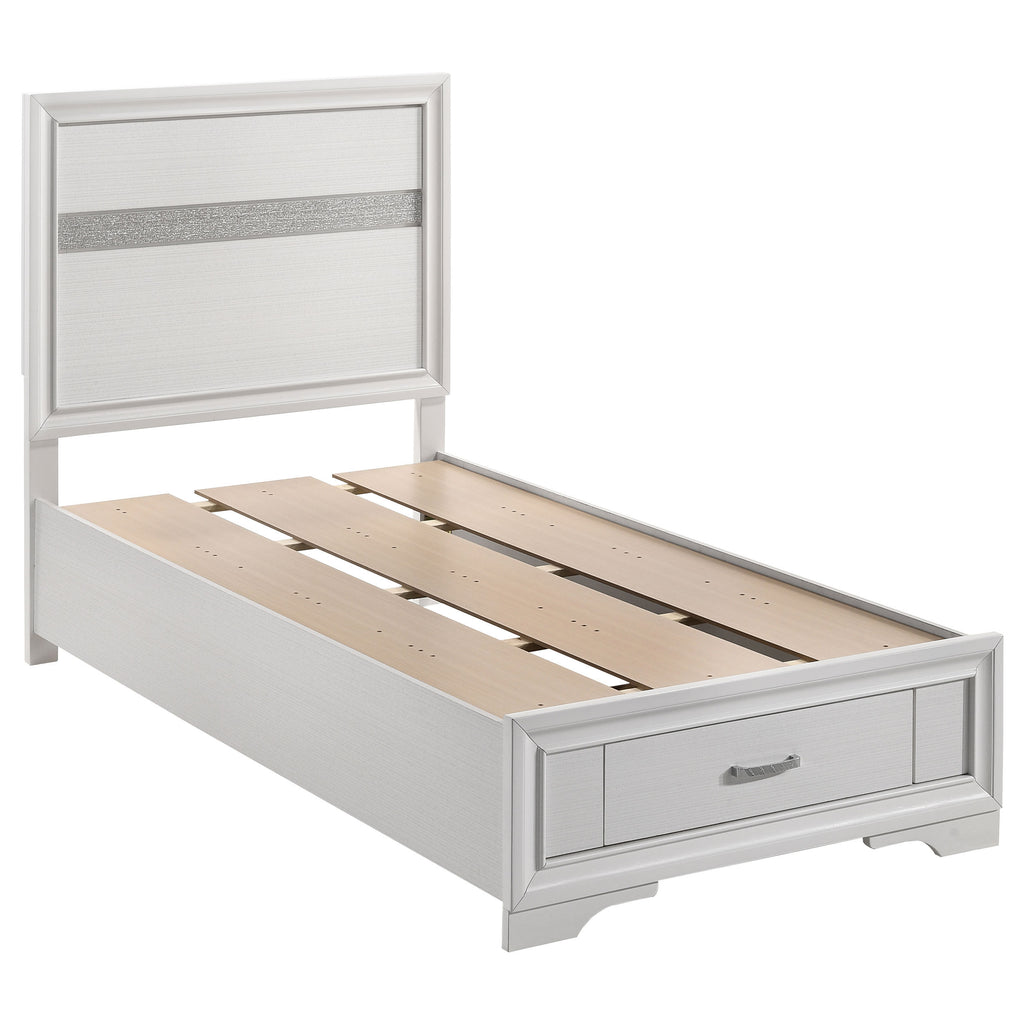Annie White Modern Glam Twin Bedroom Set with Crystal Accents in White Wood Finish, 4-Piece