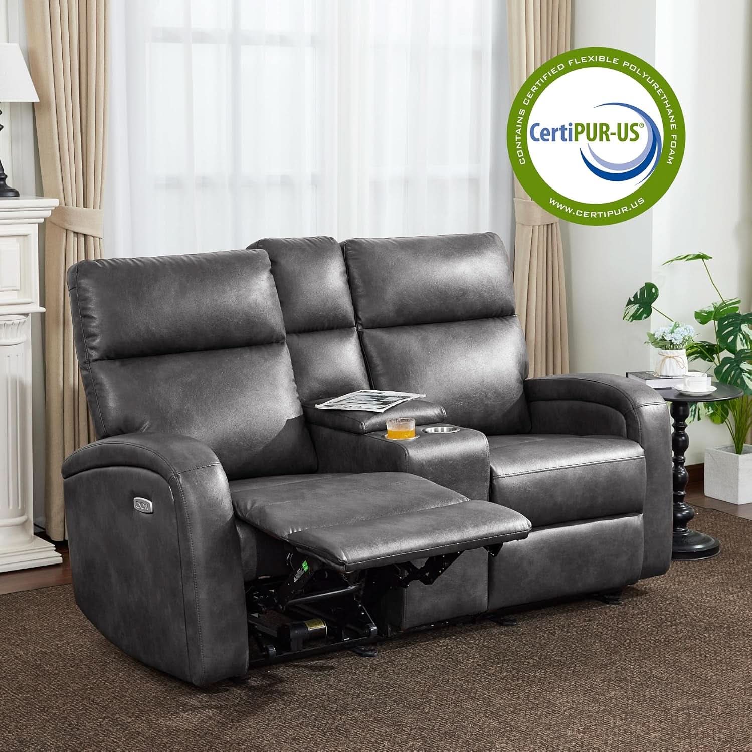 Dark Grey Zero Wall Power Recliner Loveseat With USB Ports-4