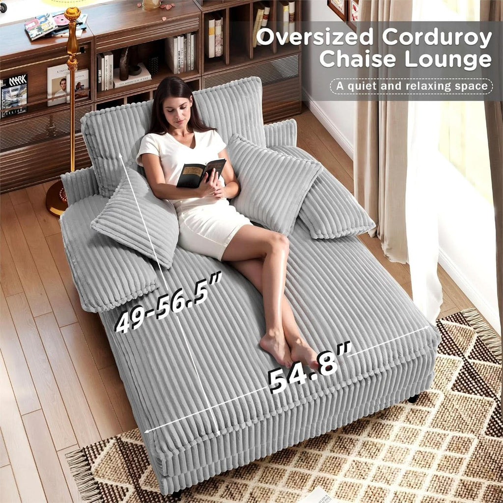 Cream Gray Oversized Chaise Lounge Adjustable Backrest-4