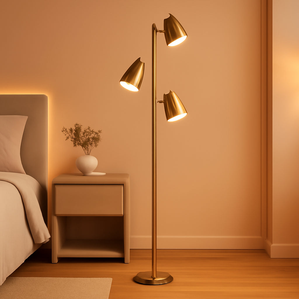 Industrial Brushed Gold Tree Floor Lamp Adjustable