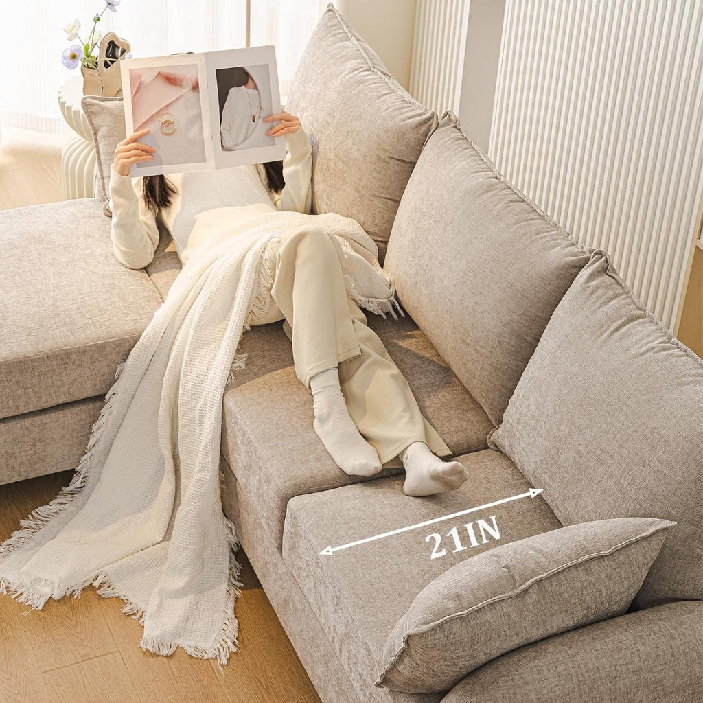 Eighty SixInch Length L Shaped Elegant Sectional Sofa Khaki-4
