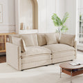 Modern Fabric Loveseat Sofa Couch for Living Room, Upholstered Large Size Deep Seat 2-Seat Sofa with 4 Pillows ,Light Coffee Chenille