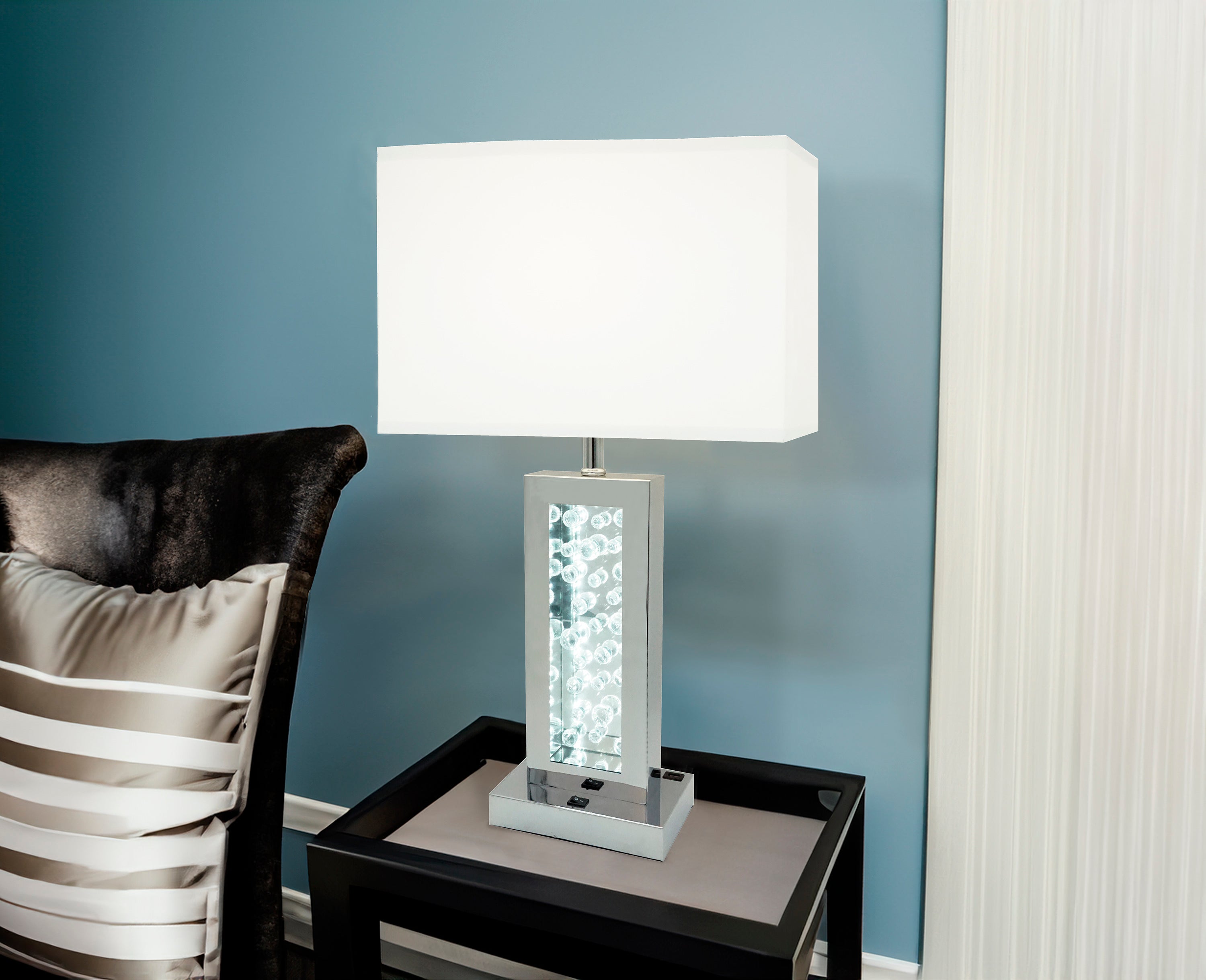 Modern Unique Glass Bubble Column Clean Rectangular Shade 1pc Lamp Ambient Glow Chrome LED Accent White