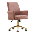 Ergonomic Mid-Back Office Chair with Striped Fabric, Light Pink Corduroy, Gold Base, 25.20L x 24.02W x 39.00H inches