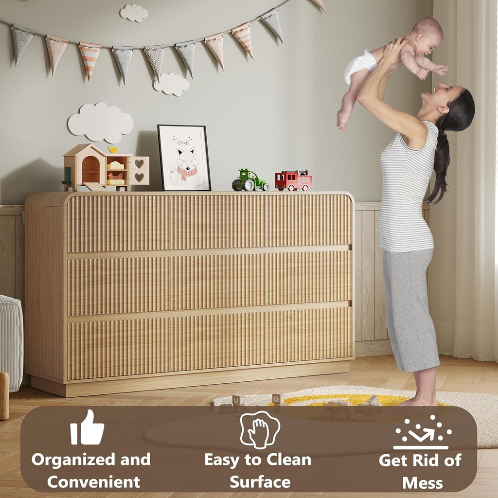 Walnut Finish Fluted Dresser With Space Saving Concealed Knobs