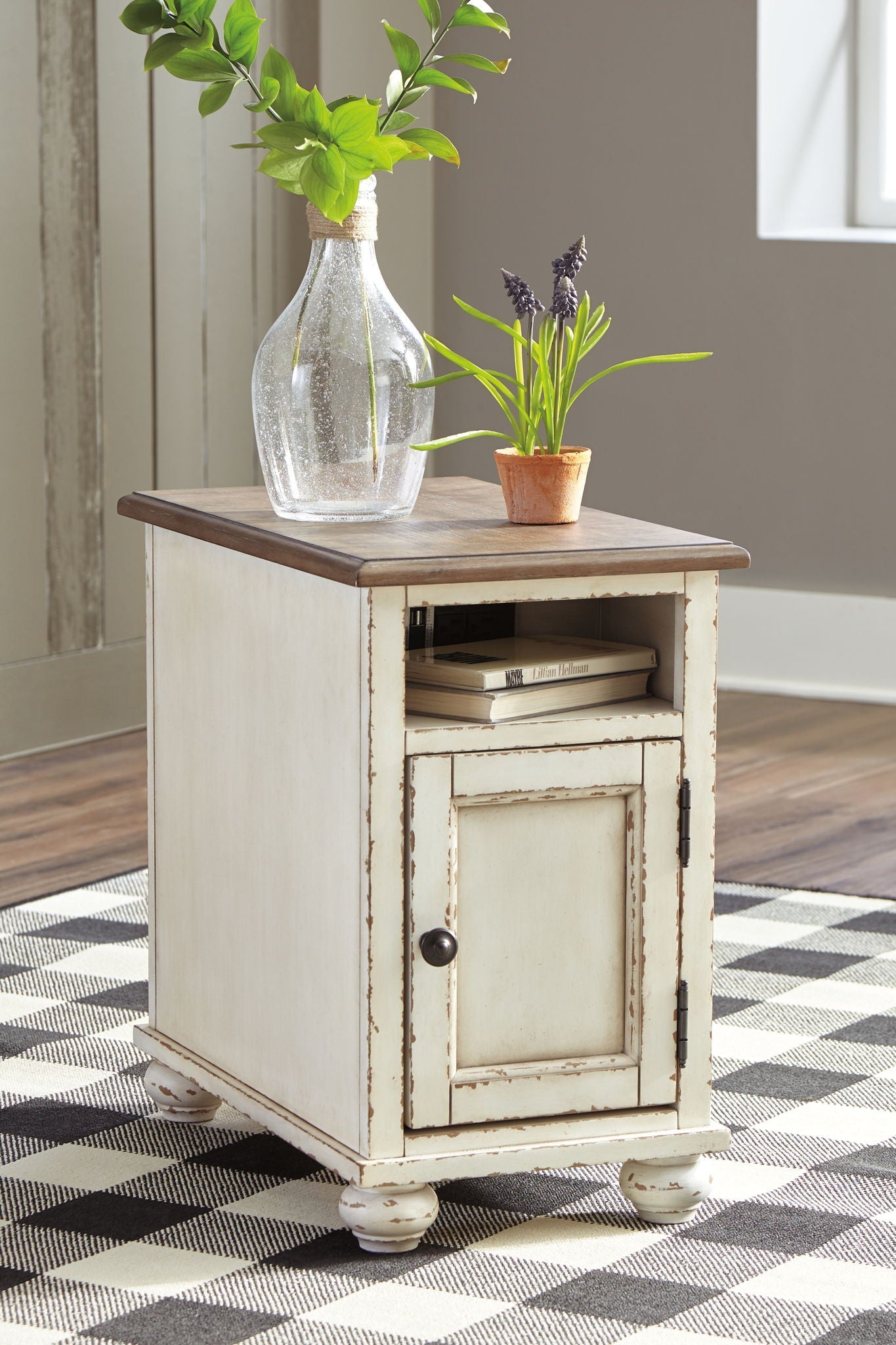 Realyn - Chair Side End Table - AC / USB - White / Brown-2