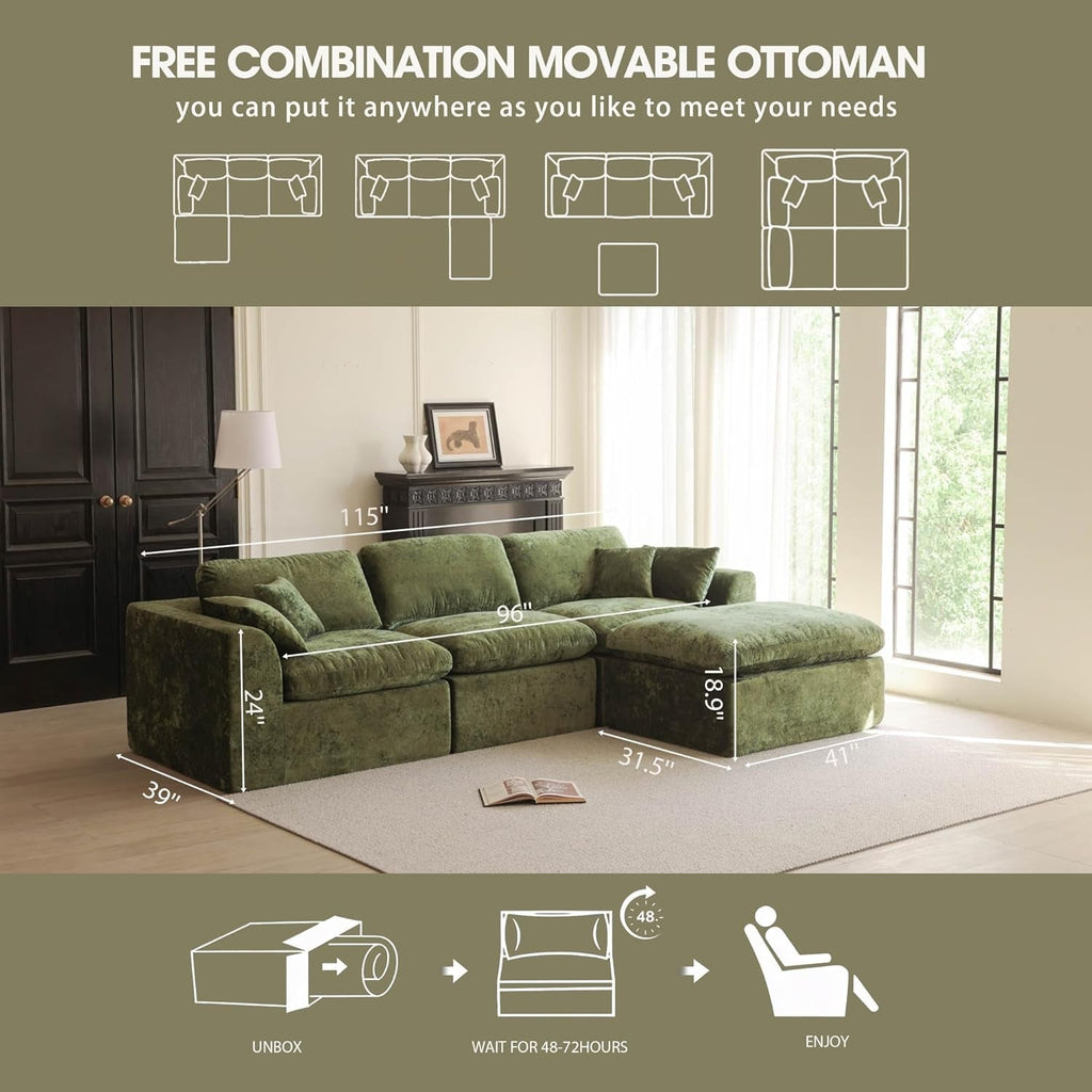 Forest Green Oversized 115 Inch Convertible Sectional-1