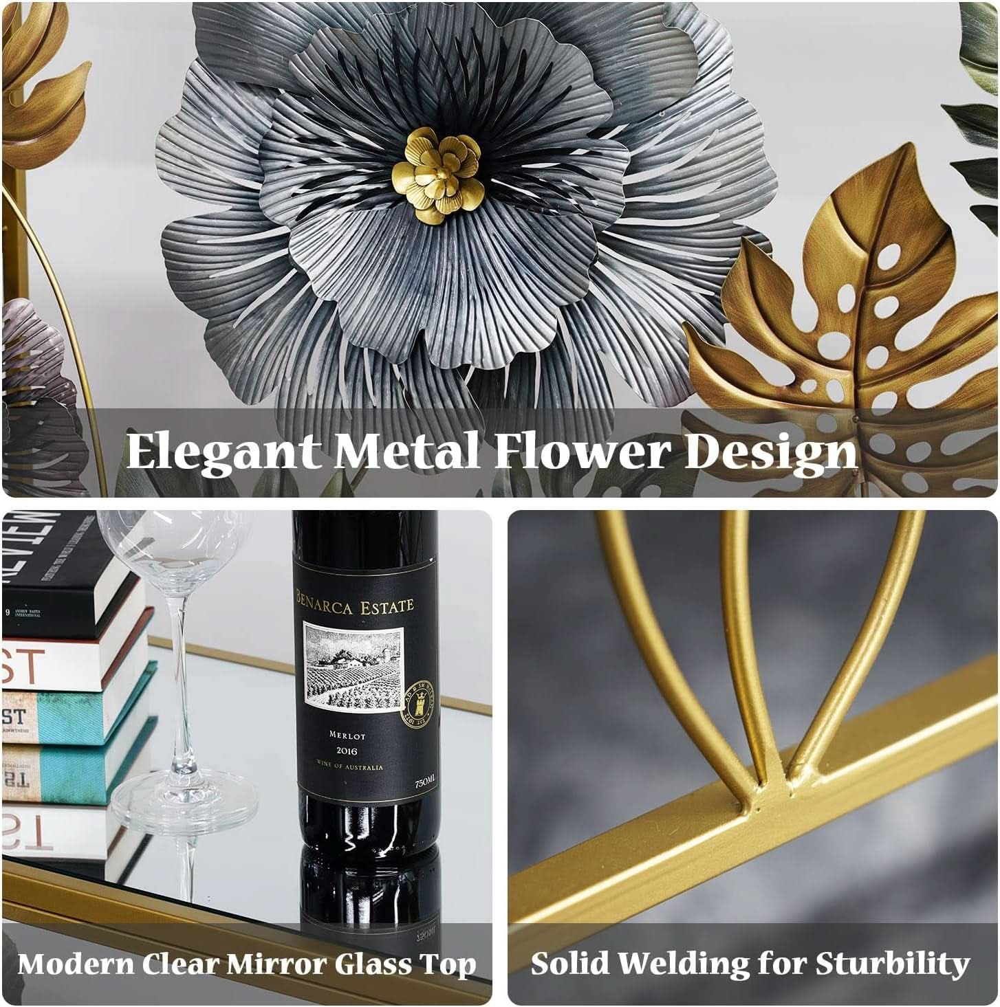 Handcrafted Gilded Frame Console Table With Floral-4