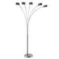 5 Arm Arched Floor Lamp, 84 Inch Chrome Metal Sleek Stem, Round Base