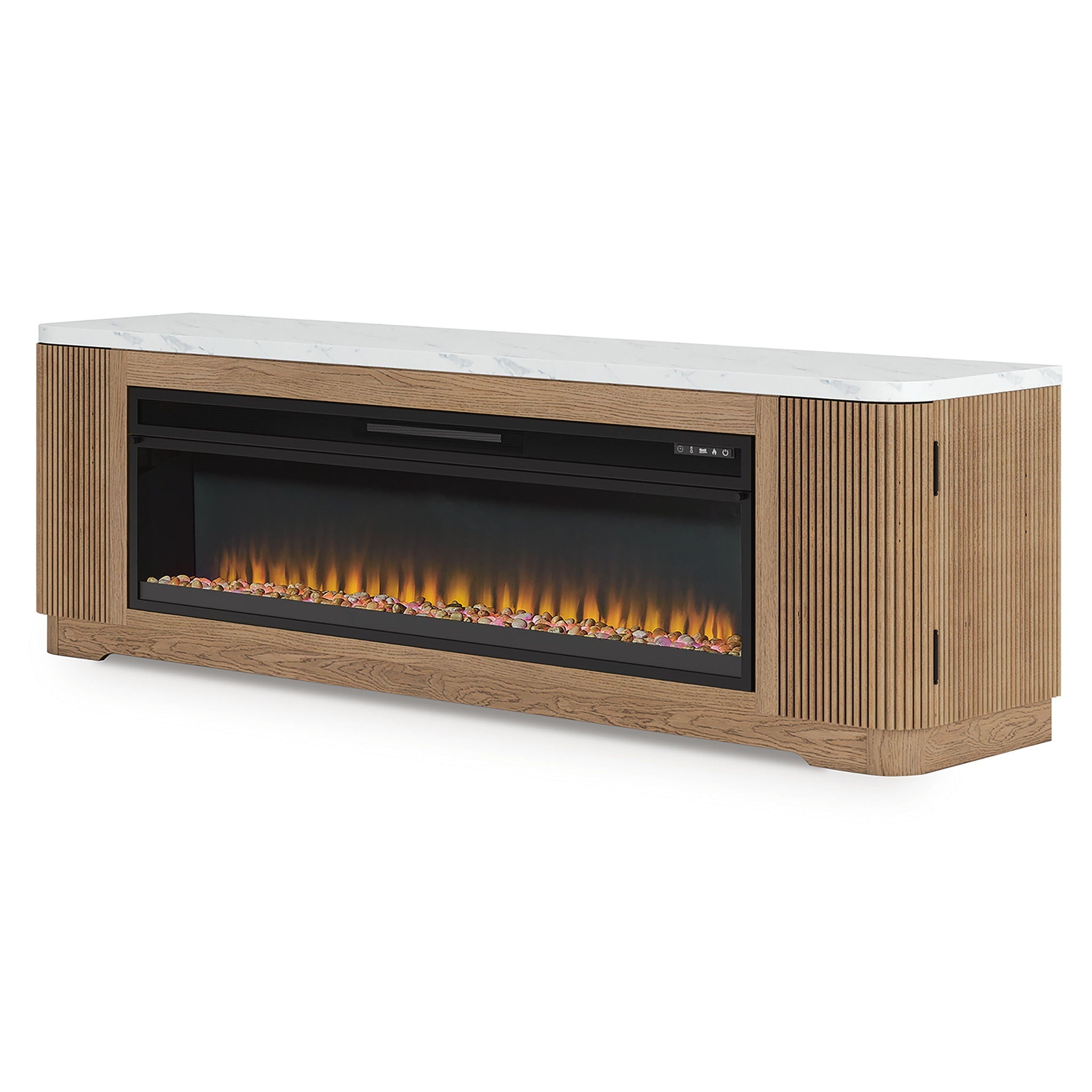 Camdill - 80" TV Stand With Electric Fireplace - Light Brown-2