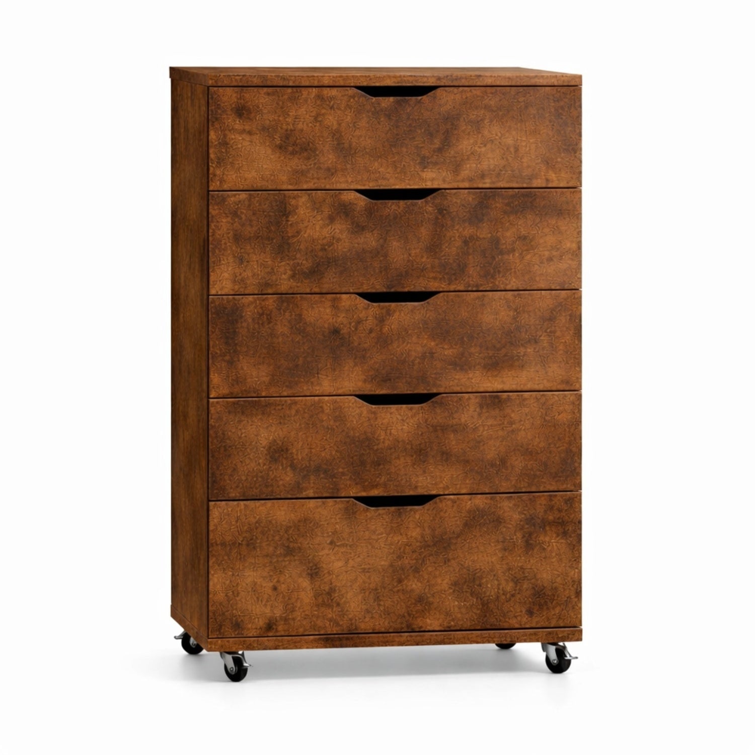 Rustic Brown 5 Drawer Rolling Dresser with Caster Wheels
