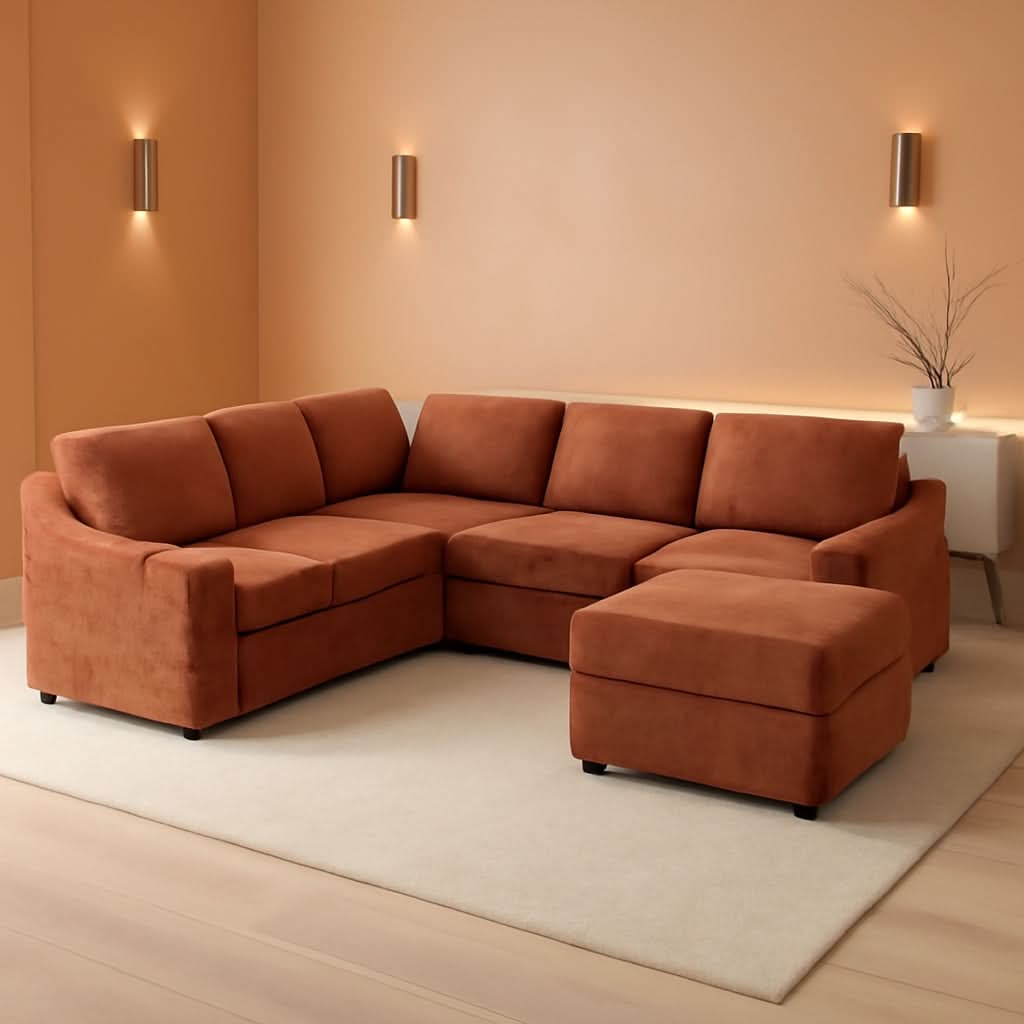 116Inch Orange Chenille Fabric Modular Sleeper Sofa USB-0